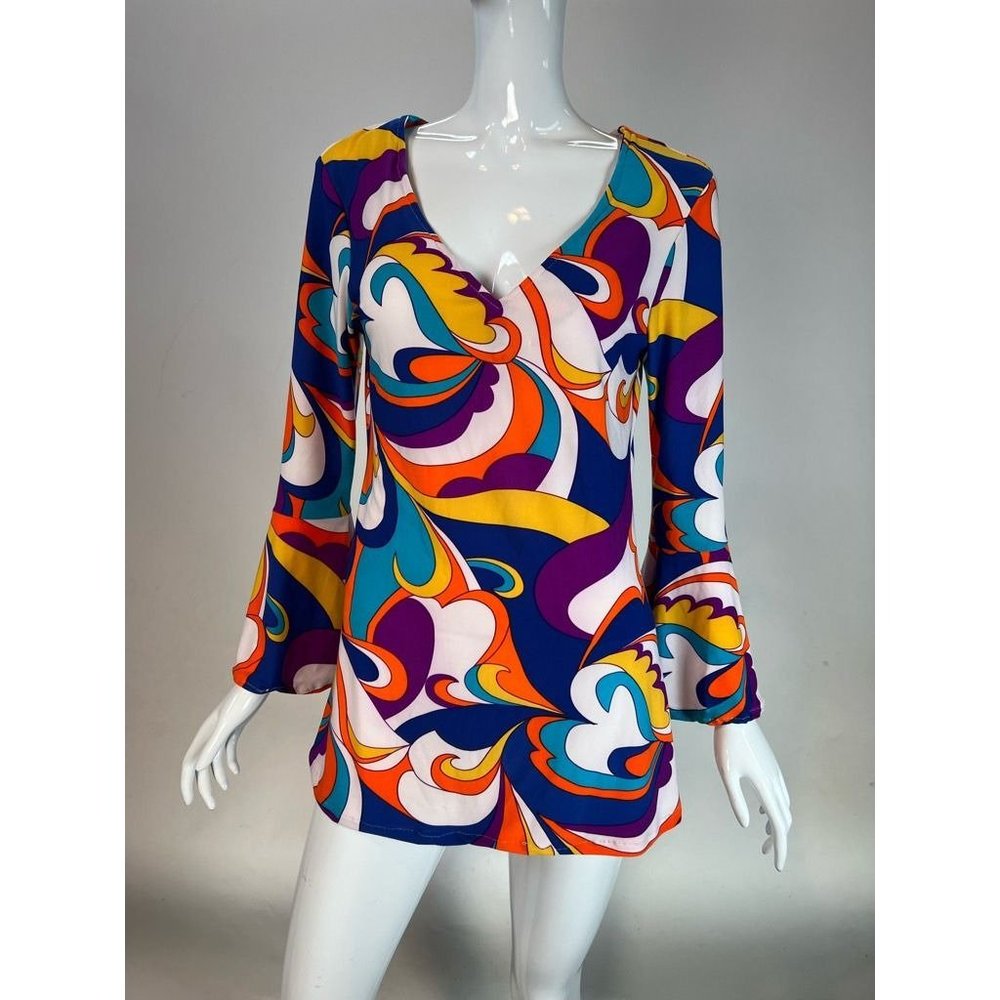 Charades Womens Disco Hottie Bodycon Dress Multicolor Abstract Groovy Artsy S